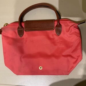 Longchamp Pink Tote Bag with Brown Accents (Mid size 8.7in height)